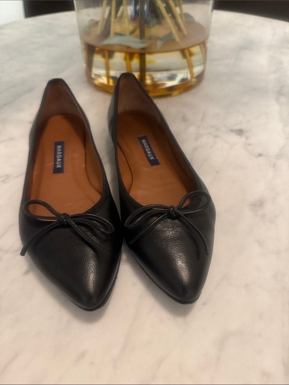Margaux Black Pointed Toe Bow Flats